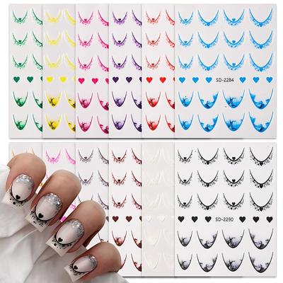 TEMU 12 Colors 5d French Tip Nail Art Stickers - Self-adhesive & Heart Glitter Decals, Glossy Gradient Nail Tips For Diy Manicure, 12 Assorted Colors (sd2520) Image