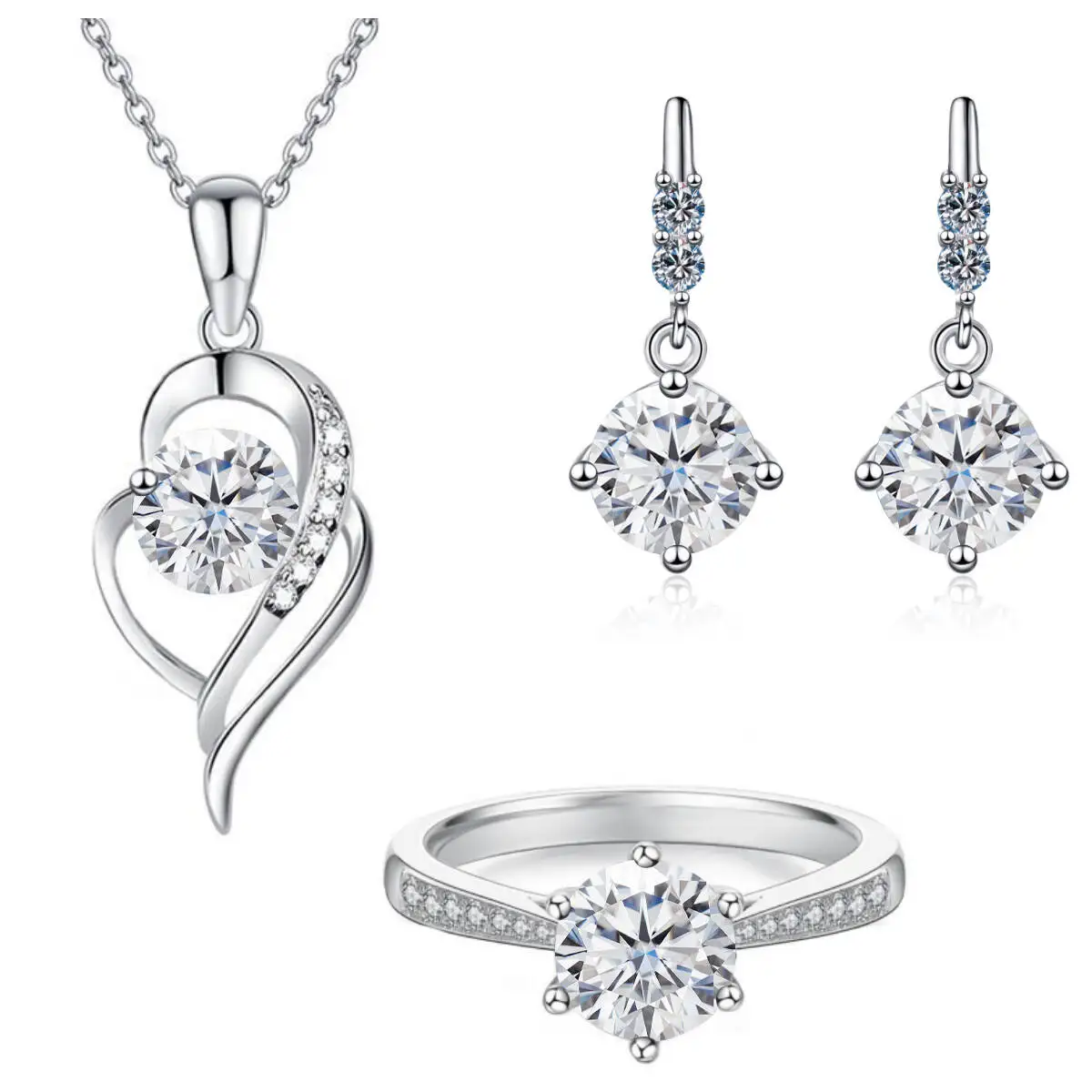 Klassische hochzeits schmuck sets für frauen 1 karat moissan ite diamant s925 silber halskette ohrringe ring geschenke mit gra Image