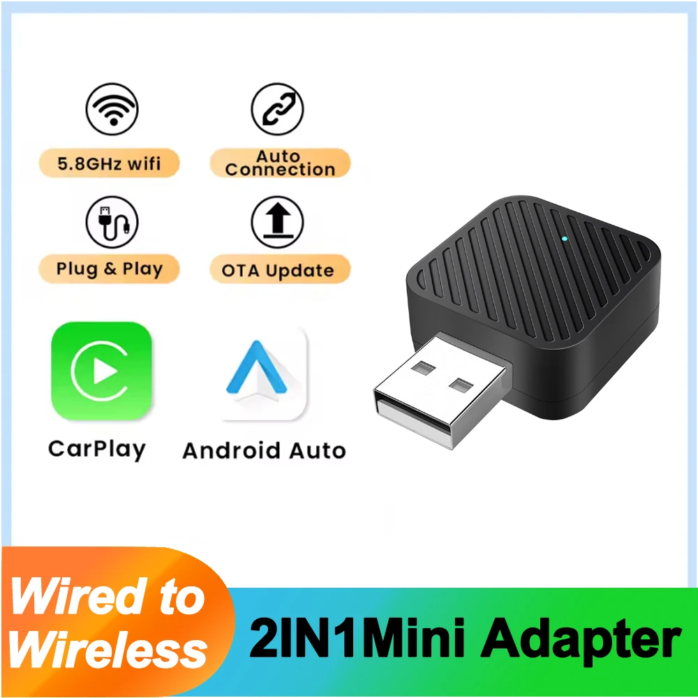 2 in 1 Smart Mini Box 2025 NEUE Drahtlose Carplay Adapter Android Auto WIFI BT Auto Connect Für Toyota Volvo Benz MG Kia MAZDA FORD Image