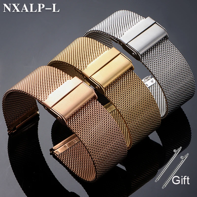 0,6 Mesh Milanese Uhrenarmband 12 14 16 mm 18 mm 20 mm 22 mm 24 mm Schnellverschluss-Edelstahlarmband Verstellbare doppelte Sicherheitsschnalle Image