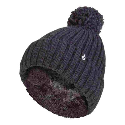 Damen Rippstrick-Mütze mit Umschlag und Thermoisolierung, Winter-Pompon-Haube Image