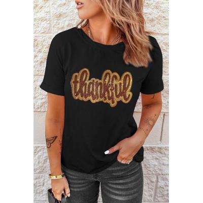 Azura Exchange Damen Dankbares Pailletten-T-Shirt Image