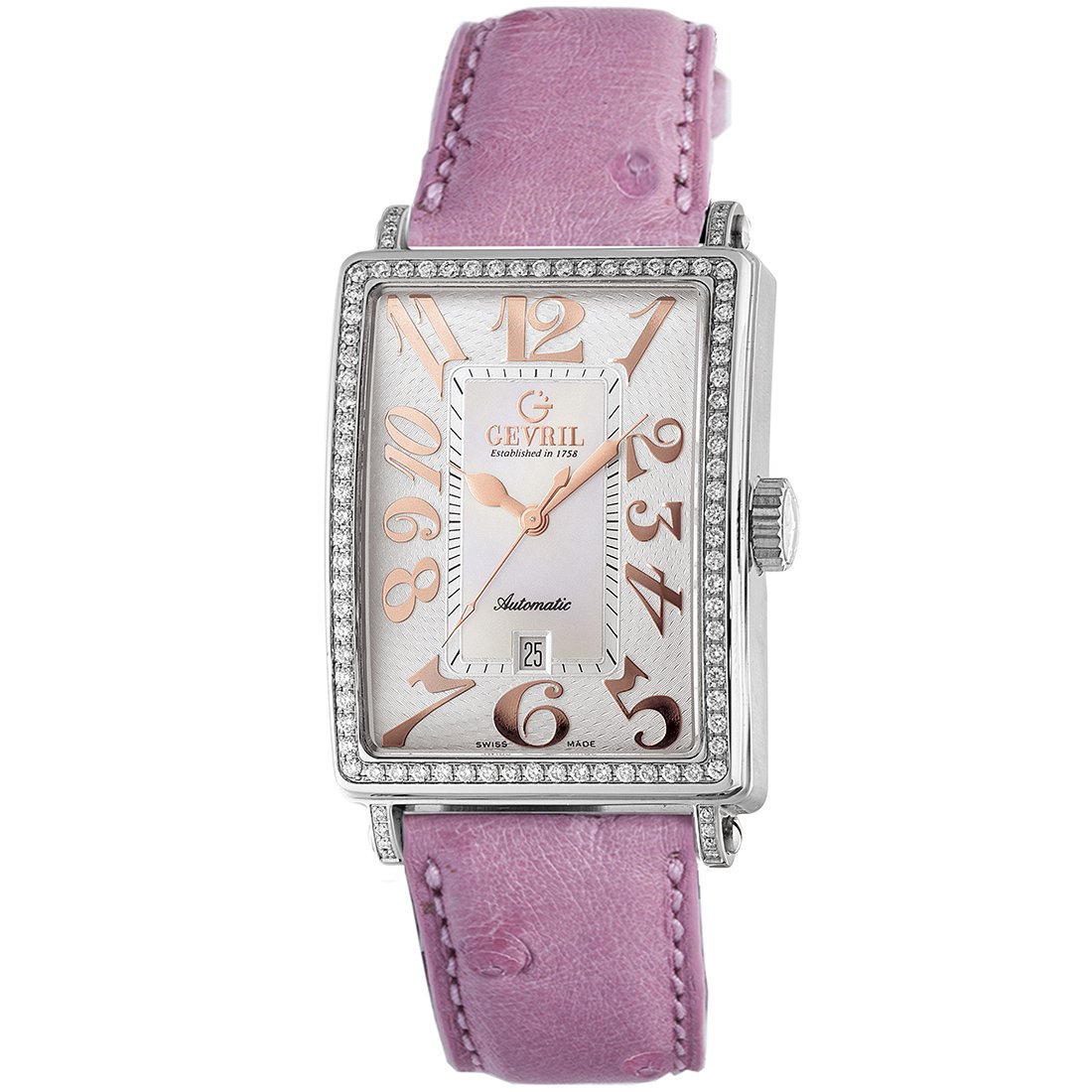 Gevril Damen 6208RL Glamour Automatik-Armbanduhr mit rosa Diamanten Image