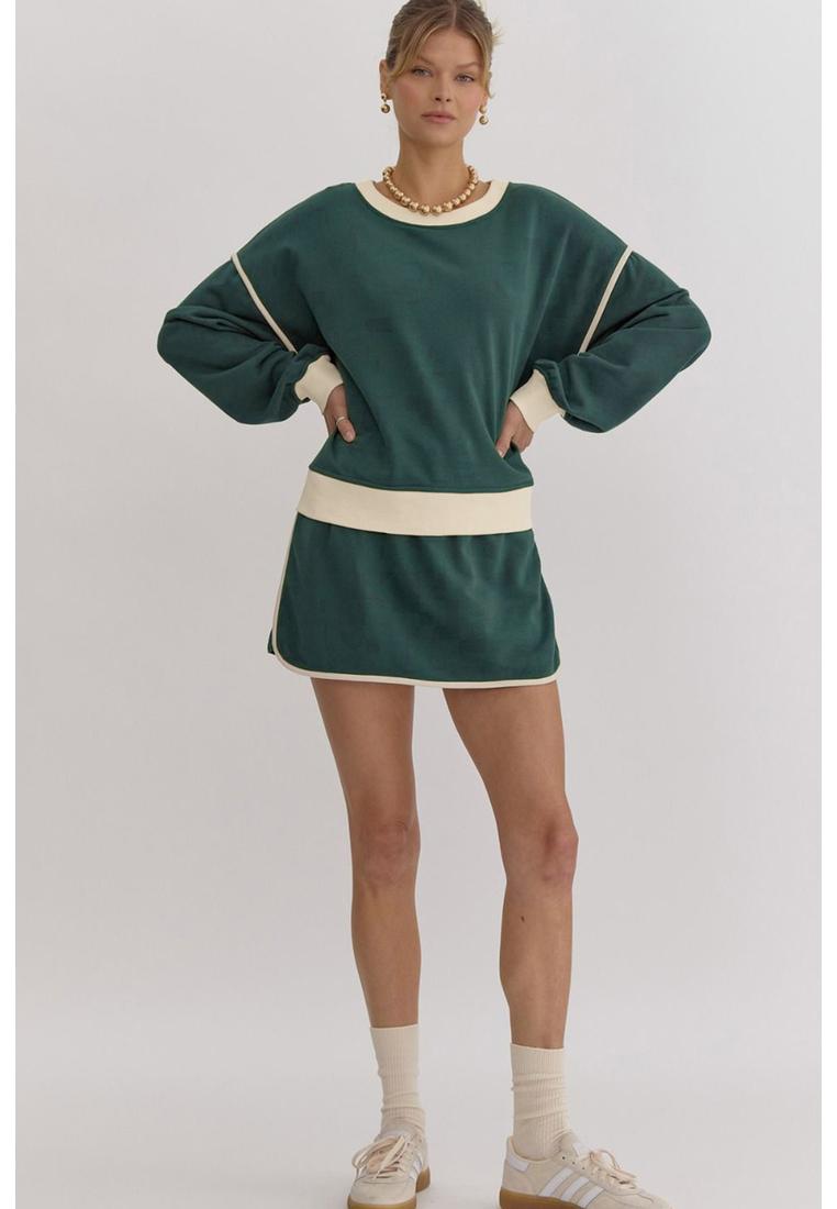 Azura Exchange Evergreen Farbkontrast Lockere Pullover und Schnür-Taillenskort Set Image
