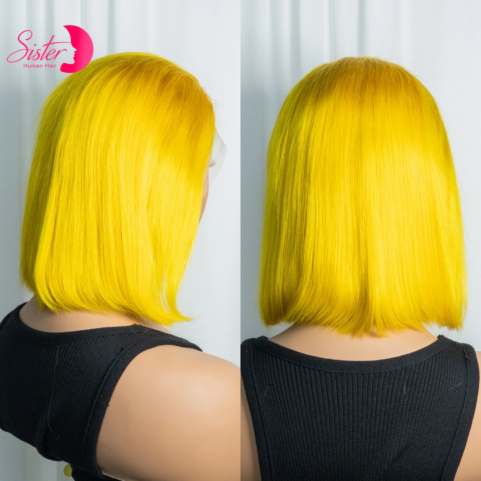 200 % Dichte, kurze, gerade, gelbe Bob-Perücken, 12 A, doppelt gezogen, 13 x 4 Spitzenfront, brasilianische 100 % rohe Echthaar-Perücke für schwarze Frauen