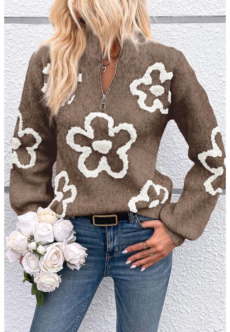 Azura Exchange Damen Pullover mit Blumenmuster und Stehkragen Image