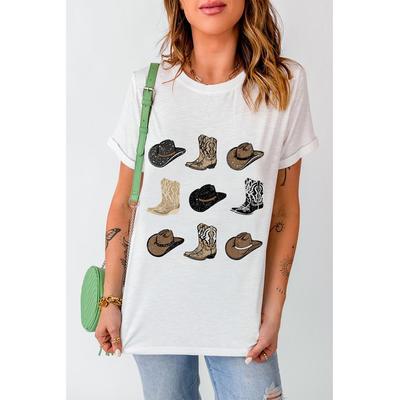 Azura Exchange Weiße Cowboystiefel Western Mode Print T-Shirt Image