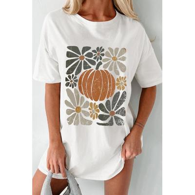 Azura Exchange Weiße Erntedank-Kürbis Druck Lockere Rundhals-Tunika T-Shirt Image