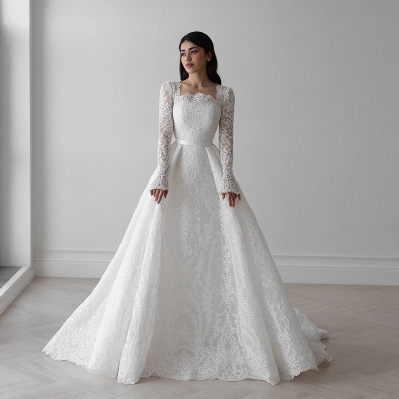 Eightree 2025, A-Linie, Spitze, Prinzessin, Brautkleider, langärmelig, quadratischer Kragen, Brautkleid, Damen, Hochzeit, Ball, Abendkleid, individuell gestaltet