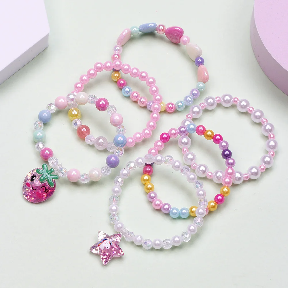 6 teile/satz Armband Party Armbänder Stern Herz Candy Farbe Perlen Kinder Kinder Perlen Armbänder Ringe Set für Mädchen Geschenk Image