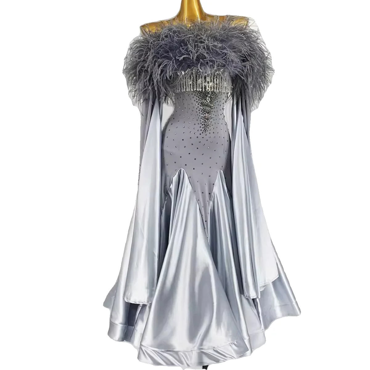 Latin Dance Stage Performance Standard kleidung High-End maßge schneiderte Plüsch Samba Rumba Tanz kleid mit großem Band Image