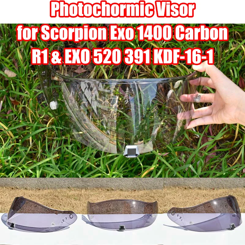 Photochromes Visier für Scorpion Exo 1400 Carbon, R1 & EXO 520 391 KDF-16-1 Motorradhelmlinse UV-Schutzlinse Gesichtsschutz Image