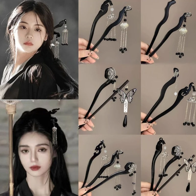 Holz Haarnadel High-end-Gefühlen Neue Chinesische Stil Ruyi Ping An Lock Alten Stil Cheongsam kinder Quaste Haar zubehör Image