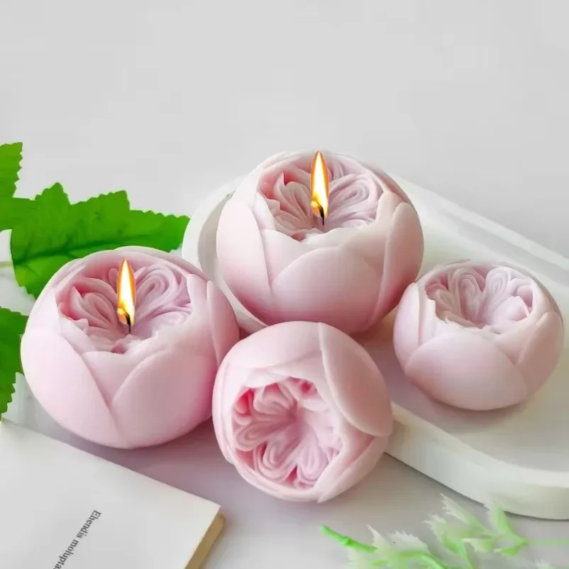 3D Austin Rose Ball Kerze Silikonform handgemachte Blume Seife Gips Handwerk Harz Zement Form DIY Schokolade Eis Backzubehör Image