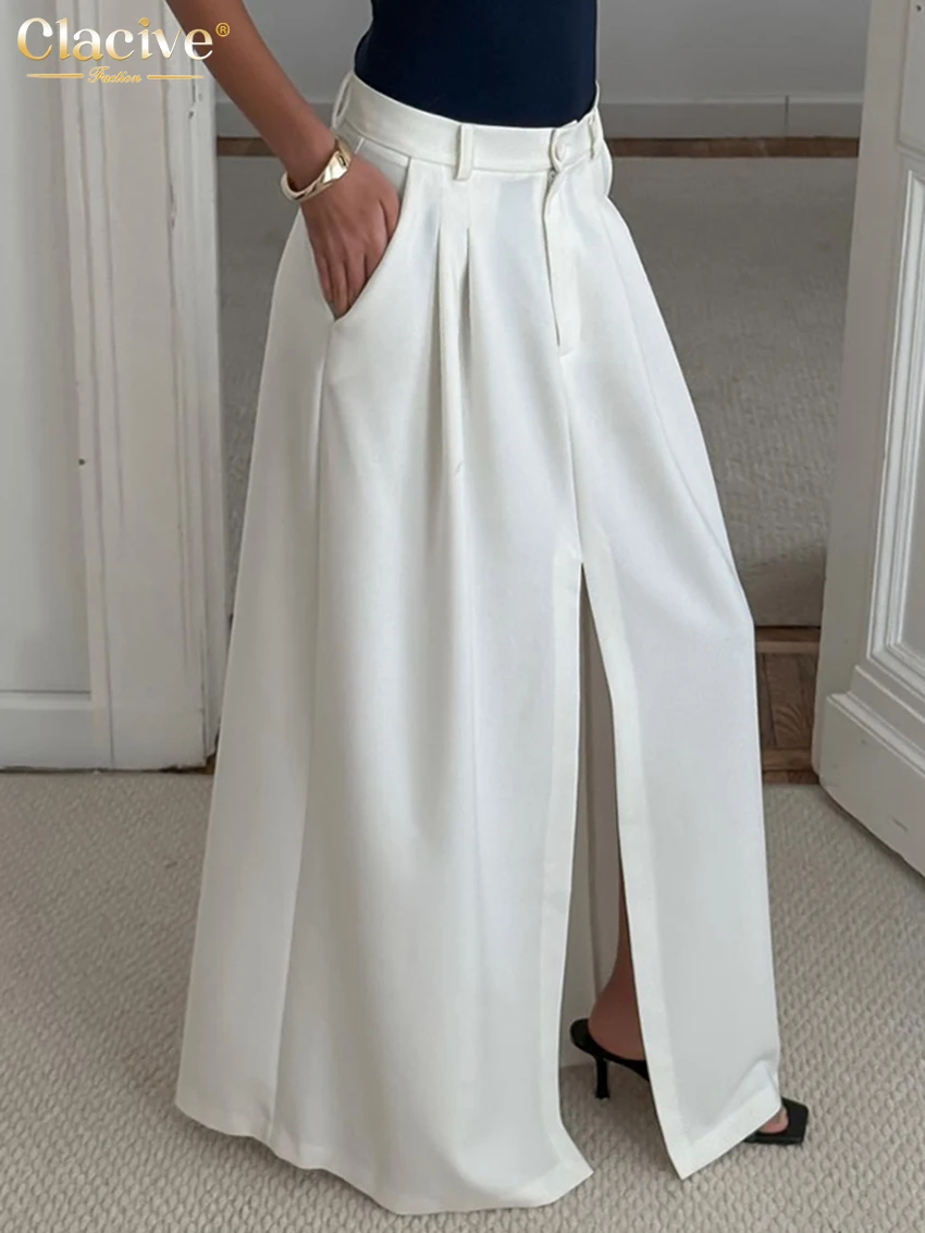 Clacive Mode Lose Weiß frauen Rock Casual Hohe Taille Maxi Rock Elegante Klassische Schlitz Solide Rock Weibliche Kleidung 2025 Image