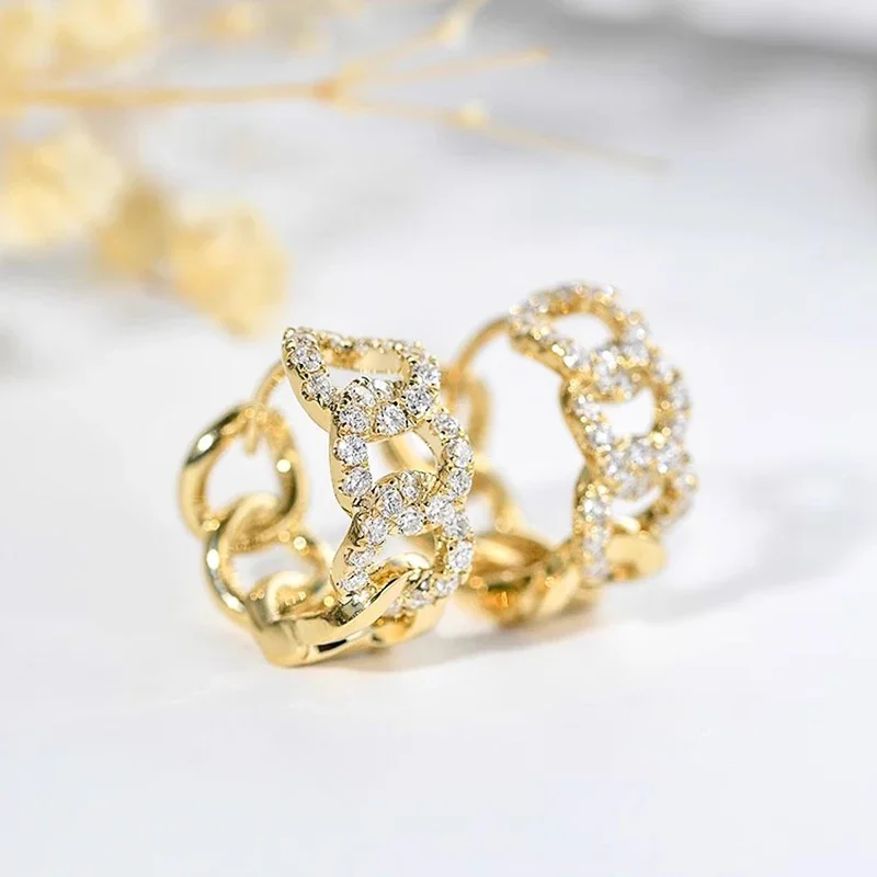 Huitan Chic Gold Farbe Kette Design Creolen für Frauen Kleine Kreis Ohrringe Trendy Vielseitig Täglichen Verschleiß Schmuck für Frauen Image