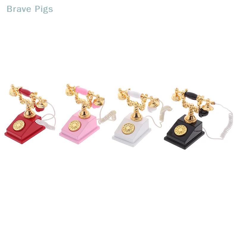 1Pc Miniature Phone Model Retro Rotary Telephone For 1:12 Dollhouse