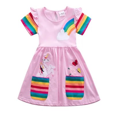 Little maven 2022 Baby Girls New Fashion Unicorn Dress Cotton Lovely With Pocket Children Casual