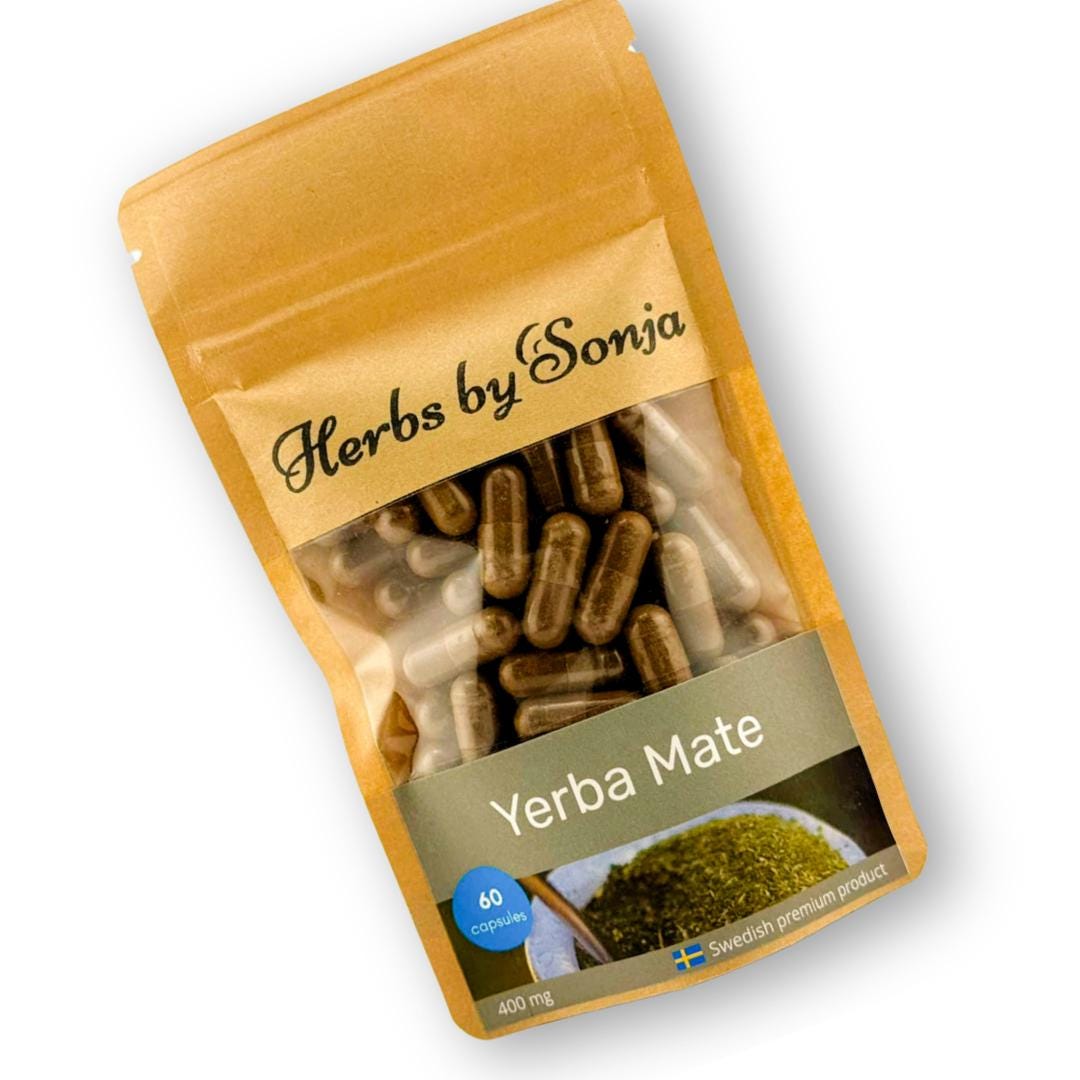 Capsule di Yerba Mate 400 mg / Estratto di erbe 50:1 / Vegano / 60 capsule / Ilex paraguariensis / Prodotto in Svezia