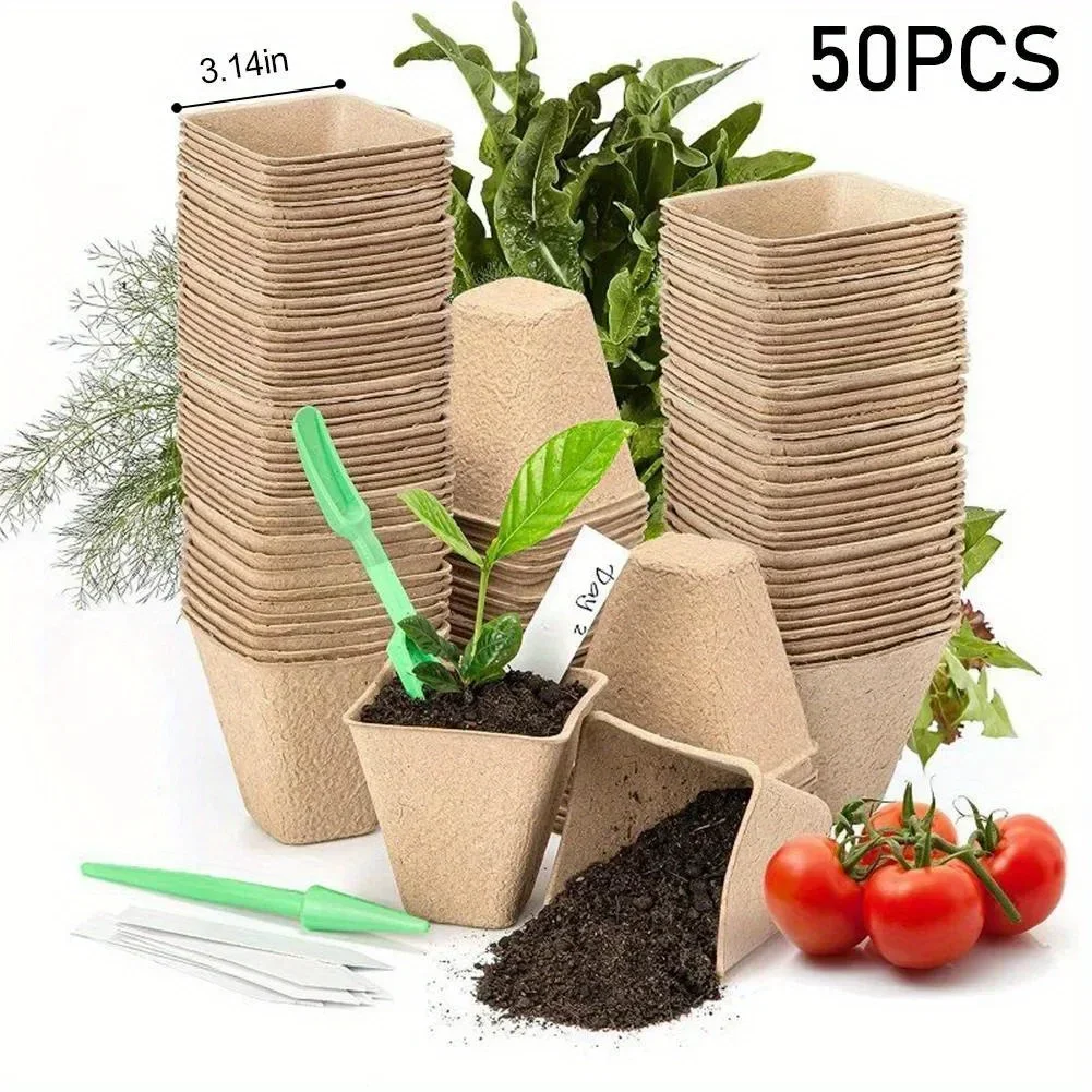 50 pz Vasi per piante Vivaio Tazze Vassoio da giardino Biodegradabile Polpa di carta Vasi di torba 6/8 cm Pianta Grow Borse per la casa Accessori da giardino