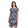 Sommerkleid BETTY BARCLAY "Betty Barclay Stufenkleid mit U-Boot-Ausschnitt", Damen, Gr. 44, Normalgrößen, blau (dunkelblau, weiß), Obermaterial: 100% Polyamid. Futter: 100% Polyester., feminin, gerade kurz, Rundhals, Halbarm, Kleider, Druck