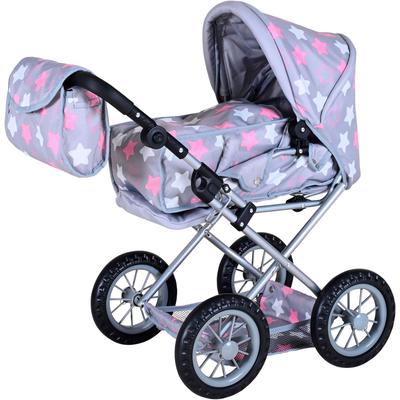 Kombi-Puppenwagen KNORRTOYS "Ruby", star grau pink, Puppenwagen, KinderB:37cm H:64cm T:51cm, Metall, Kunststoff, Stoff, mit Wickeltasche, B:37cm H:64cm T:51cm