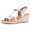 Keilsandalette GABOR "ATHEN", Damen, Gr. 40, goldfarben multicolor, Leder, metallic, elegant, Schuhe, Keilabsatz, Sommerschuh, Sandale mit verstellbarer Schnalle, G-Weite