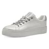 Plateausneaker TAMARIS, Damen, Gr. 40, weiß (weiß glänzend), Lederimitat, sportlich, Schuhe, Freizeitschuh, Halbschuh, Schnürschuh, Kontrastbesatz an der Ferse