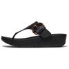 Zehentrenner FITFLOP "LULU RESIN-BUCKLE LEATHER TOE-POST SANDALS", Damen, Gr. 36, schwarz, Rindsleder, unifarben, klassisch, Schuhe, Pantolette, Slides, Flats mit verstellbarer Schnalle