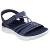 Sandale SKECHERS "GO WALK FLEX SANDAL", Damen, Gr. 37, blau (navy, beige), Textil, Lederimitat, meliert, casual, Schuhe, Schlupfschuh, Sommerschuh, Plateausandale mit Goga Mat Fußbett, Topseller