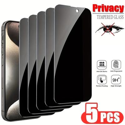 TEMU 5pcs Privacy Screen Protector For Iphone 15 16 Pro Max 14 Plus Tempered Glass For Iphone 11 Xs Max 12 Xr Anti-peeping Glass Image
