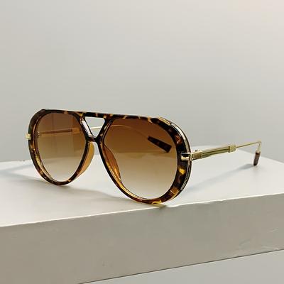 TEMU 1pc Retro Oval Gradient Lens Glasses, Fashion Eyewear With Double Beam Design, Plastic Frame, Metal Temples Accessories Glasses Image