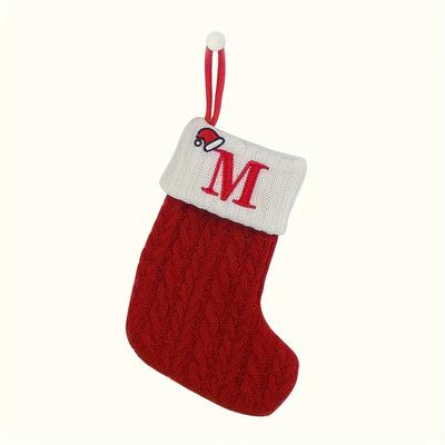 TEMU Personalized Initials Christmas Stockings, Knitted Polyester Double-sided Hanging Fireplace Socks, Festive Party Decorations, No Electricity Needed, Christmas Alphabet Letter Socks Image
