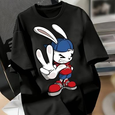 TEMU Women's Casual Graphic Tee - Black Crew Neck T-shirt With , Short Sleeve, Polyester & Spandex Blend, Machine Washable, Image
