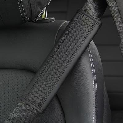TEMU 2pcs Pu Leather Car Seat Belt Shoulder Pads - Comfortable With Diamond Stitching, Black, Front Position, Fits All Models, Seat Belt Cover Shoulder Strap Image