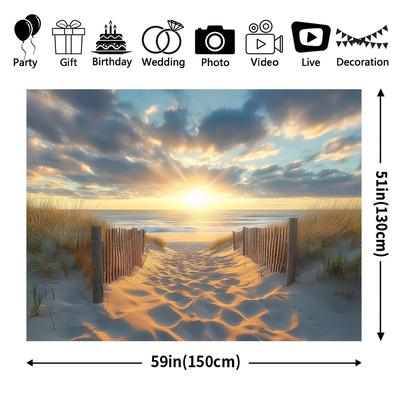 TEMU 1pc Sunset Background Banner, Brown Design, Polyester, Ideal For Indoor And Outdoor Decoration, Photography, Beach Theme Decor Image