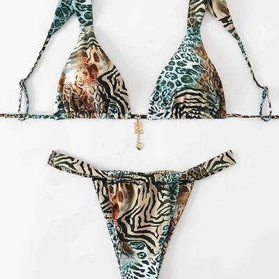 TEMU Women's Bikini Swimsuit Set With Sexy Leopard Print Pendant Decoration. Image