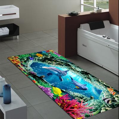 TEMU Vibrant Dolphin And Coral Non-slip Bath Rug, Flannel Mat With 3d Print, Absorbent And Machine Washable For Bathroom, Living Room, And Kitchen Decor, Bathroom Rug Image