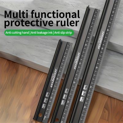 TEMU 1pc Aluminum Alloy Ruler - Multi-functional Straight , Cut Resistant, Non-slip, Ink-proof, Measuring Tool For Office & Craft Use Image