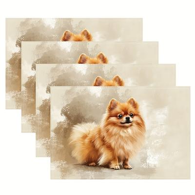 TEMU 4pcs, Pomeranian Dog Vintage Placemats, Fashion Print Pattern Table Mat, For Dining Table, Kitchen, Party, Indoor, Holiday, Dinner Parties And Home Decor (table Mats) 12x18 Inch Yacp4752