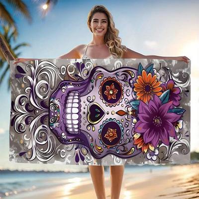 TEMU Oversized Beach Towel Featuring Vintage Mexican Sugar Designs - Made From Absorbent Woven Fabric, Themed Characters, Rectangular Polyester Beach Towel. Image
