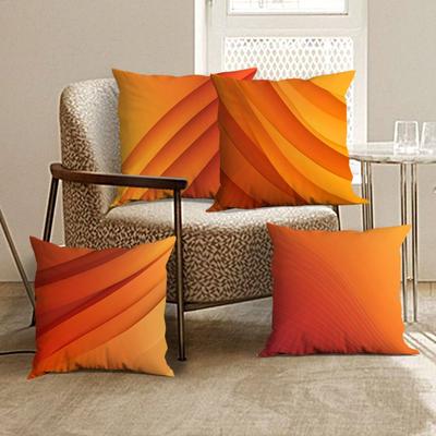 TEMU 4pcs Retro Style Geometric Pattern Orange Curved Pillowcase Set, 100% Polyester Fiber, Hand Washed, Zipper Sealed, Luxury Cushion Cover, Suitable For Living Room And Bedroom Decoration Image