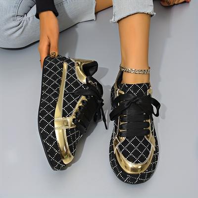TEMU 2025 European Style Full Diamond Casual Shoes With Height Increase, Fashionable Dad Shoes With Thick Sole, Trendy Women's Shoes Image