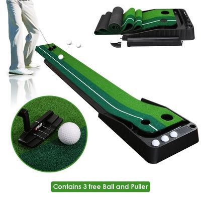 TEMU Golf Mat Putting Mat Office Golf Practice Mat Golf Putting Mats Golf Putting Trainer Mat With Auto Ball Return , Golf Putter, 3 Golf Balls
