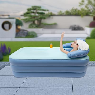 TEMU Blue Pvc Inflatable Bathtub With Built-in Cushion - 187lbs Capacity, Quick- Valves & Cup Holder, Portable Outdoor Hot Tub For Adults, Backyard, Garden, Terrace Relaxation, Image