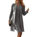 Ensemble de Robe Femme Robe Midi Couleur Unie Robe Œillet Décontractée Unie Patchwork en Dentelle Robe Midi à Manches Longues Col Ras du Cou Extérieur Quotidien Champagne Rose Bleu Été Printemps