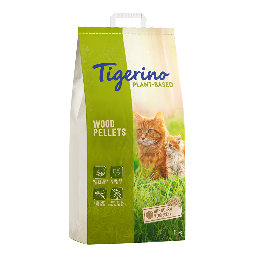 Lettiera Tigerino Plant-Based Pellet di legno - Odore naturale del legno (senza profumo) - 30 L (8 kg)