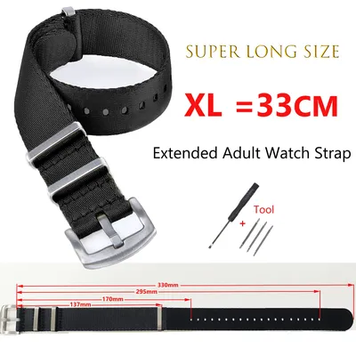 XL Bracelet Super Long Size 33CM Watchband for Big Wrist Adult Military Band for Seiko Nylon Strap for Omega for Rolex 20mm 22mm