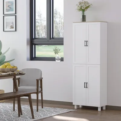 HOMCOM Modern Kitchen Cupboard Storage Cabinet with 4 Shelves, White