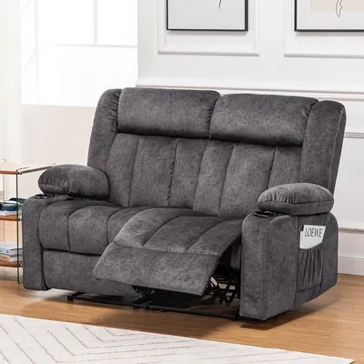Manual Recliner Couch，Fabric Reclining Sofa Chair with Cup Holders, Upholstered ReclinerChair Set,